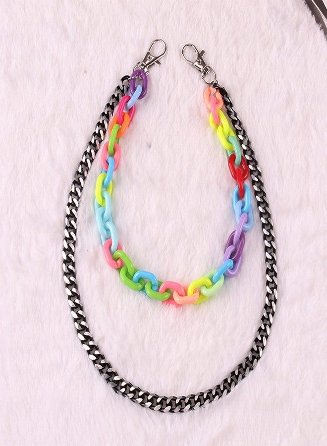 يرتير سلسلة بنطلون جينز هيب هوب ملونة من الأكريليك القوطي YERTTER، قلادة سلسلة بنطلون بانك متعددة الطبقات، سلاسل محفظة سميكة ثقيلة، سلاسل مفاتيح فضية، سلسلة للجسم للرجال والنساء (النمط 3) - Image 3