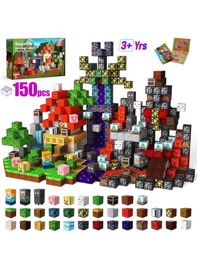 150 PCS Magnetic Blocks (More Pieces) - 2cm Magnet Cubes, Build Your Own Magnet Worlds | STEM Sensory Toys for Toddlers & Kids Ages 3-10, Classroom Gifts - Image 1