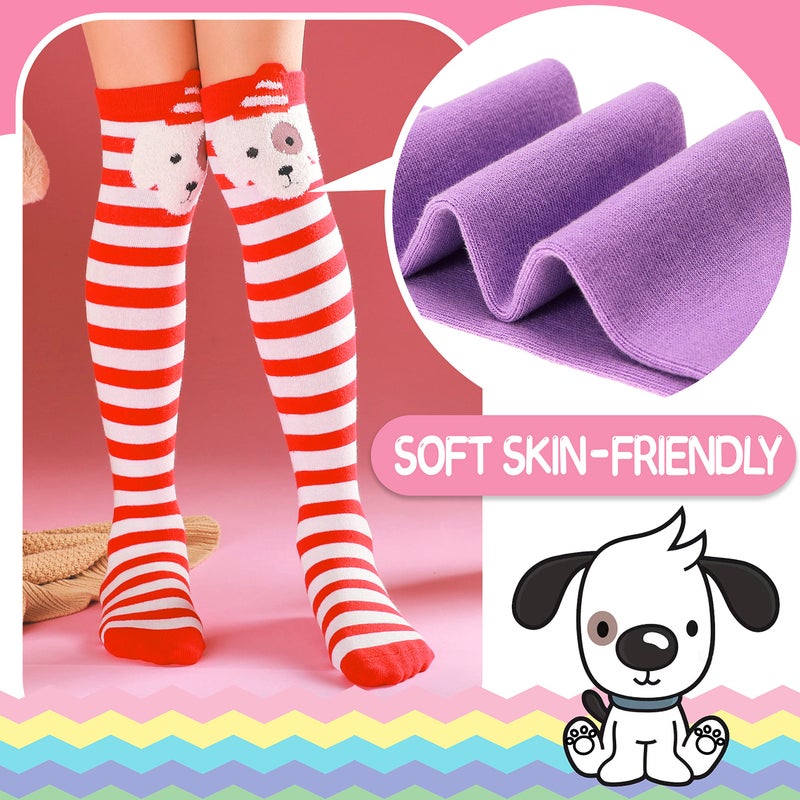 ANTSANG Kids Girls Knee High Socks Long Boot Crazy Silly Fun Gift Cute Tall Animal Socks for Child 6 Pairs Stocking Stuffers Gifts for 10 Year Old Girls Birthday Gifts Ideas(Dots Animal) - Image 2