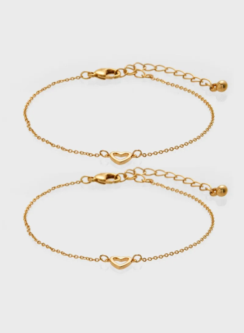 FOREVER 21 Layered Heart Charm Bracelet Set