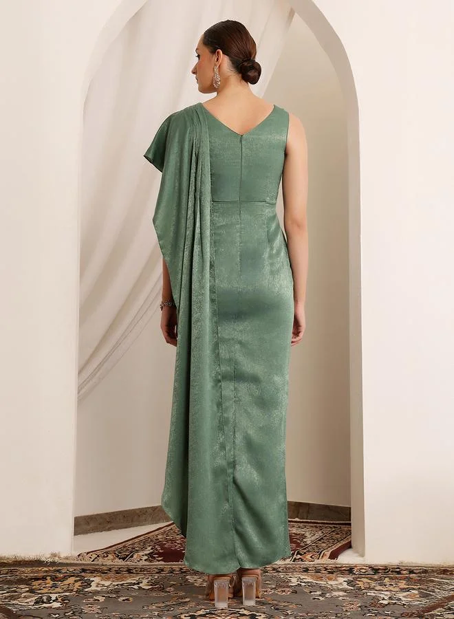 Miss Chase Miss Chase Green Sleeveless Cape Maxi Dress
