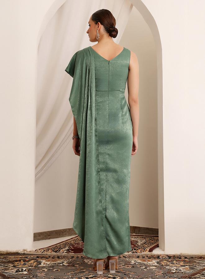Miss Chase Green Sleeveless Cape Maxi Dress - Image 3