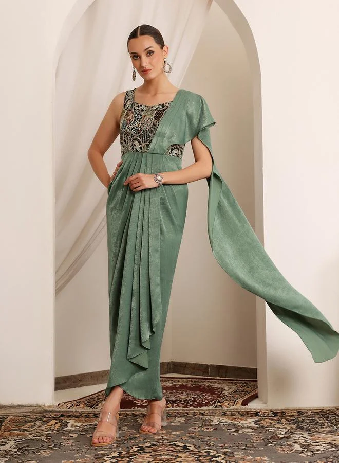 Miss Chase Miss Chase Green Sleeveless Cape Maxi Dress