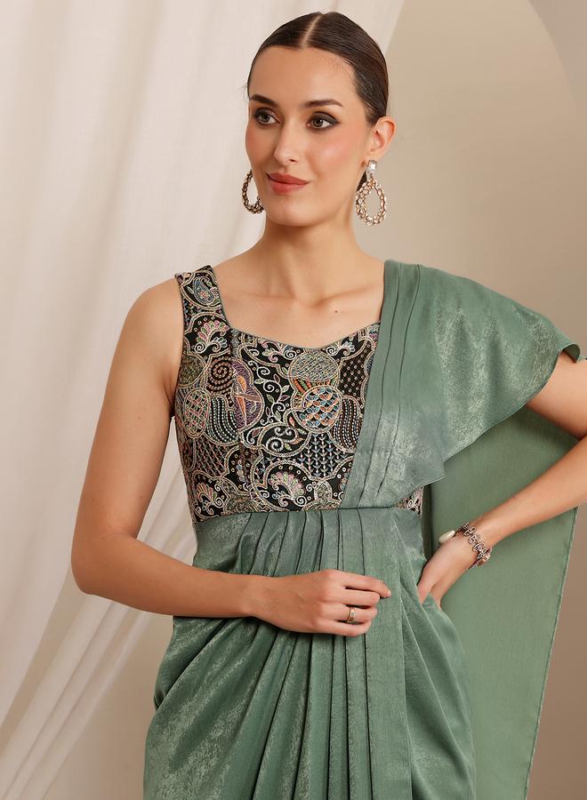 Miss Chase Green Sleeveless Cape Maxi Dress - Image 4