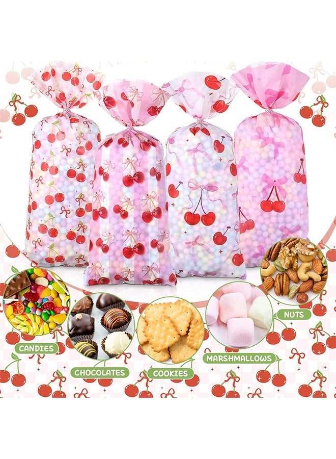 حقائب سيلوفان من 50 عبوة من Cherry bow Bow Beam وحلوى شفافة بنكهة الكرز أكياس هدايا مع ربطات عنق ملتوية للزينة هدايا حفلة استقبال مولود ومستلزمات حفلة زفاف حفلة عيد الميلاد - Image 5