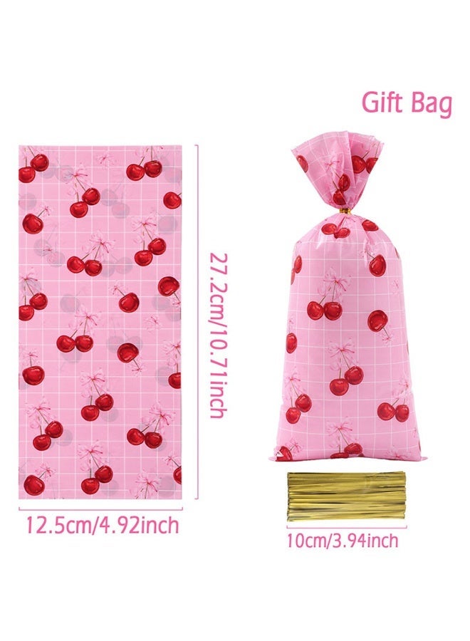 حقائب سيلوفان من 50 عبوة من Cherry bow Bow Beam وحلوى شفافة بنكهة الكرز أكياس هدايا مع ربطات عنق ملتوية للزينة هدايا حفلة استقبال مولود ومستلزمات حفلة زفاف حفلة عيد الميلاد - Image 2