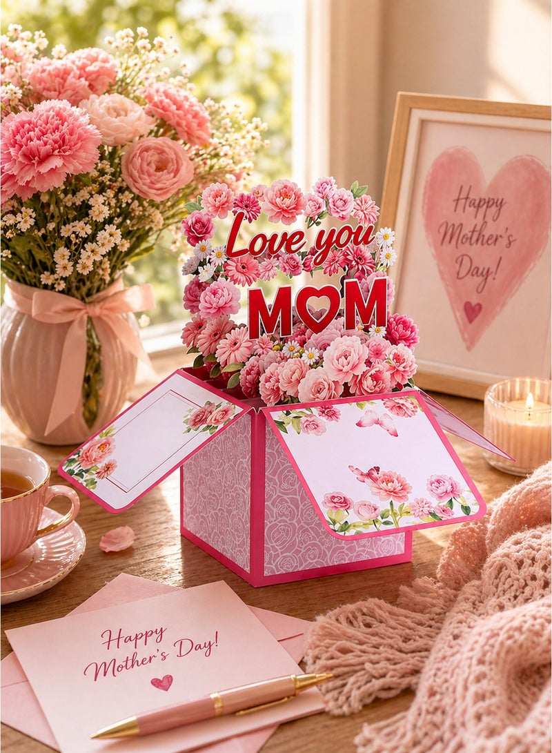 HAYALUX 3D Pop-Up Mother's Day Greeting Card, Floral Print Surprise Gift Box Card for Mom, Unique Pop-Up Bouquet Card for Birthday, Mother's Day & Special Occasions - Image 1