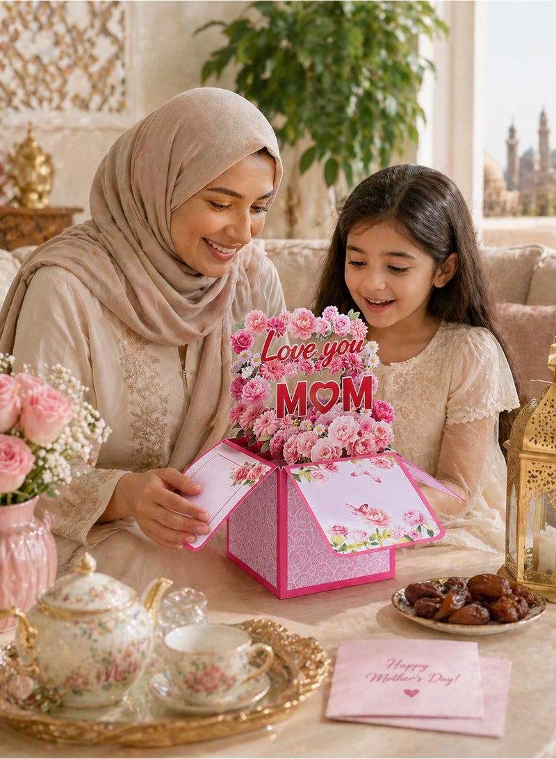 HAYALUX 3D Pop-Up Mother's Day Greeting Card, Floral Print Surprise Gift Box Card for Mom, Unique Pop-Up Bouquet Card for Birthday, Mother's Day & Special Occasions - Image 2