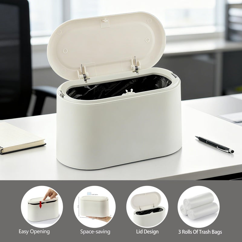 XZZWLL Mini Trash Can for Desk, Tiny Plastic Countertop Garbage Can with Lid, Easy to use and Keep Desktop Clean for Vanity, Bedside, Bathroom and Kitchen with 3 Rolls Trash Bags - Image 3