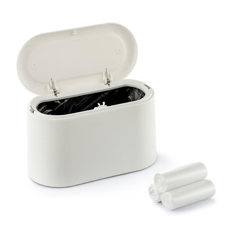 XZZWLL Mini Trash Can for Desk, Tiny Plastic Countertop Garbage Can with Lid, Easy to use and Keep Desktop Clean for Vanity, Bedside, Bathroom and Kitchen with 3 Rolls Trash Bags - Image 1