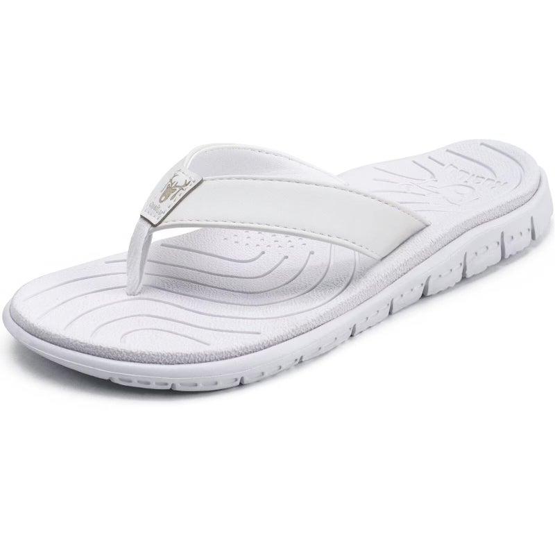KuaiLu Casual Flip Flops for Women Comfortable Yoga Mat Arch Support Cushion Leather Slides Summer Beach Pool Outfits Flats Walking Thong Sandals Slip on Travel Essentials Orthotic Shoes White Size 10 - Image 1