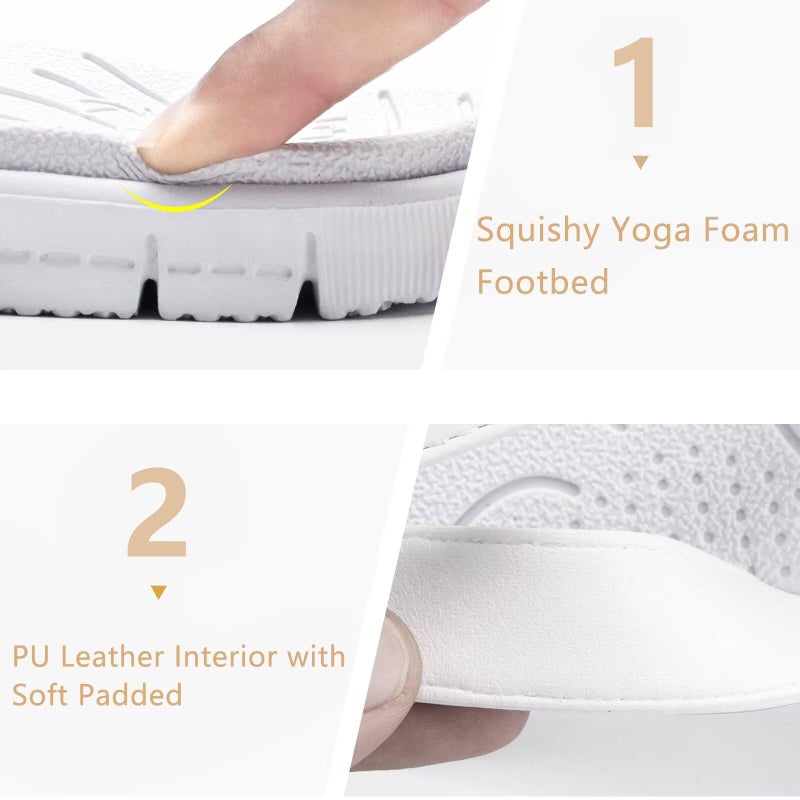 KuaiLu Casual Flip Flops for Women Comfortable Yoga Mat Arch Support Cushion Leather Slides Summer Beach Pool Outfits Flats Walking Thong Sandals Slip on Travel Essentials Orthotic Shoes White Size 10 - Image 5
