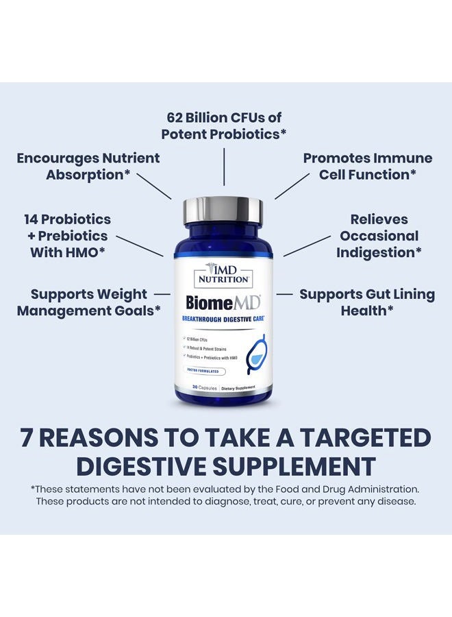 1MD BiomeMD Probiotics | 62 Billion CFUs, 15 Clinically Studied Strains - Pro & Prebiotics with HMO | Doctor-Formulated for Digestive Health & Immune Support | 30 Capsules - Image 4