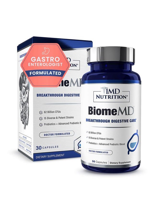 1MD BiomeMD Probiotics | 62 Billion CFUs, 15 Clinically Studied Strains - Pro & Prebiotics with HMO | Doctor-Formulated for Digestive Health & Immune Support | 30 Capsules - Image 1