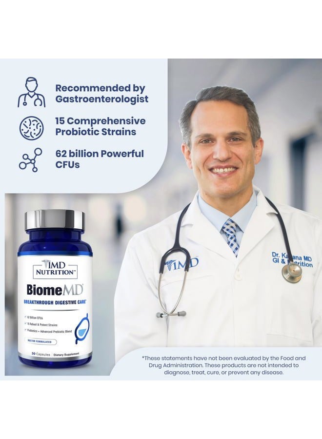1MD BiomeMD Probiotics | 62 Billion CFUs, 15 Clinically Studied Strains - Pro & Prebiotics with HMO | Doctor-Formulated for Digestive Health & Immune Support | 30 Capsules - Image 2