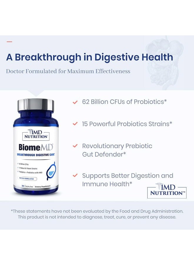 1MD BiomeMD Probiotics | 62 Billion CFUs, 15 Clinically Studied Strains - Pro & Prebiotics with HMO | Doctor-Formulated for Digestive Health & Immune Support | 30 Capsules - Image 5