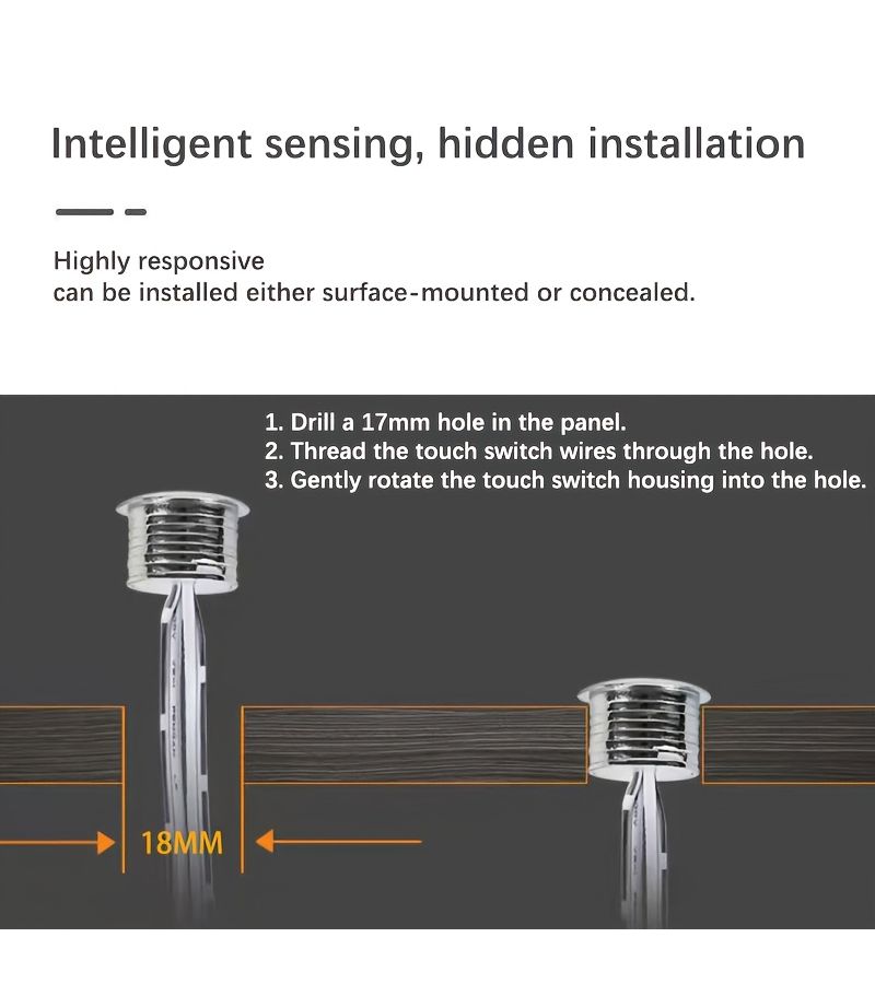 1 Way Touch Sensor Switch With Dimmer Stepless Dimmable LED Compatible For Low Voltage Panel Black For Ceiling Fixtures Office - Image 1