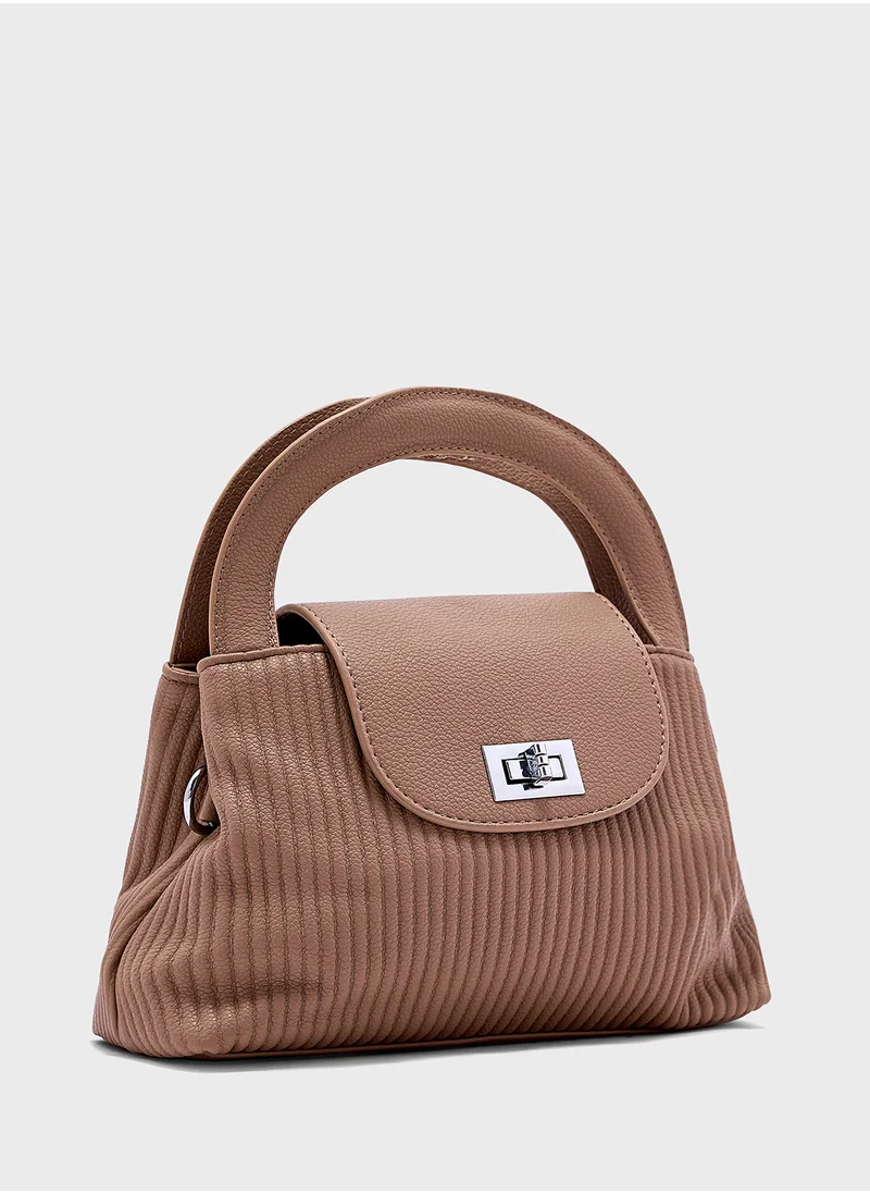 ايلا Textured Top Handle Bag With Long Strap