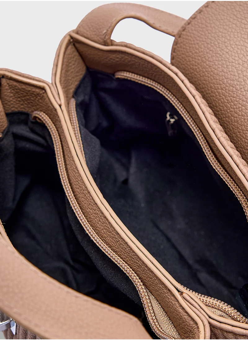 ايلا Textured Top Handle Bag With Long Strap