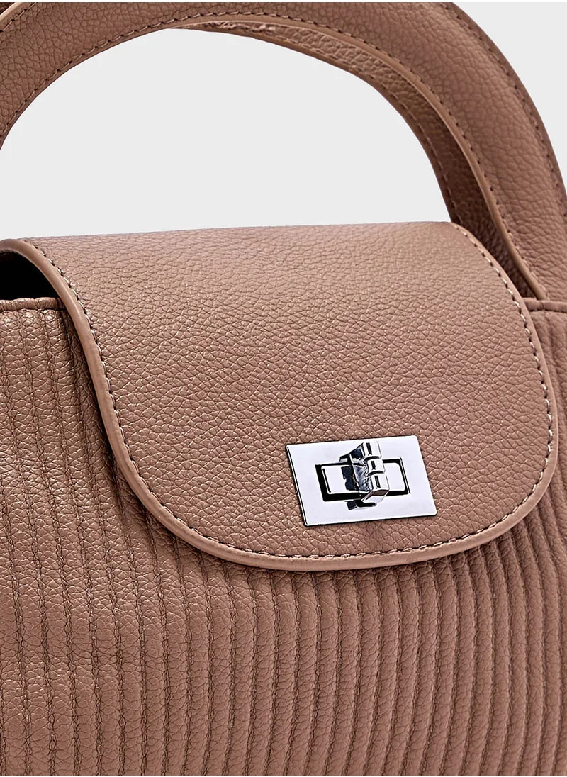 ايلا Textured Top Handle Bag With Long Strap