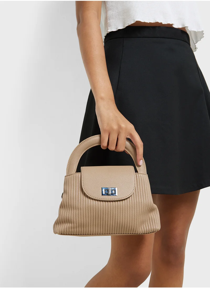 ايلا Textured Top Handle Bag With Long Strap