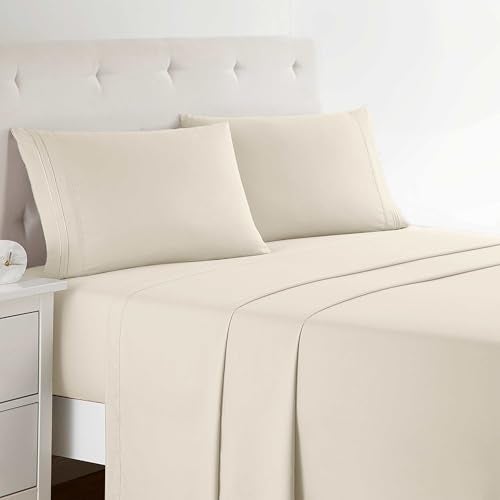 Clara Clark Bed Sheets Premier 1800 Series 4 Piece Bed Sheet Set Deep Pocket Wrinkle Fade Stain Resistant Luxury Soft Bedding Sheets  Pillowcases King Beige Cream