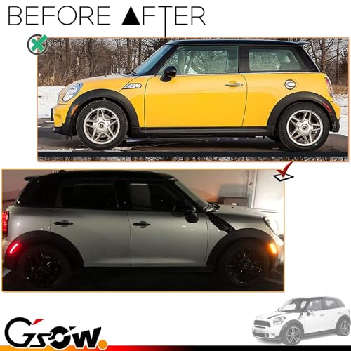 GSOWO 4 PCS Amber/Red Front Rear LED Side Marker Lights Assembly Replacement for 2007-2013/14 Mini Cooper R55 R56 R57 R58 R59 R60 R61, Smoked Lens Front Rear Bumper Marker Lamps Reflectors - Image 3