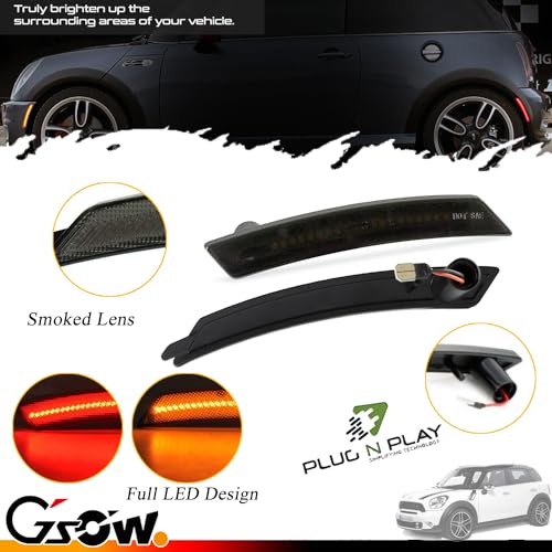 GSOWO 4 PCS Amber/Red Front Rear LED Side Marker Lights Assembly Replacement for 2007-2013/14 Mini Cooper R55 R56 R57 R58 R59 R60 R61, Smoked Lens Front Rear Bumper Marker Lamps Reflectors - Image 5
