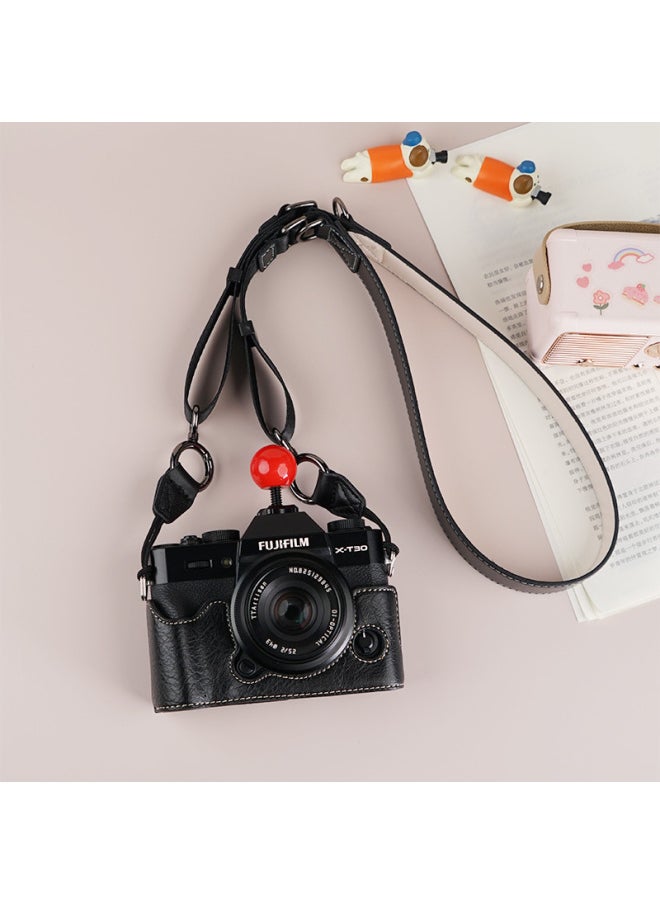 Generic - Suitable For Fuji XS20 Protective Case XT30 Second Generation Camera Bag XT5 Base XM5 Leather Case XT20/XS10 Case-Color:D: Xt30/30ii/20/10 Lychee Pattern Base [black] + V303 Shoulder Strap, Tempered Film Included (excluding Hot Shoe Cover) - Image 1