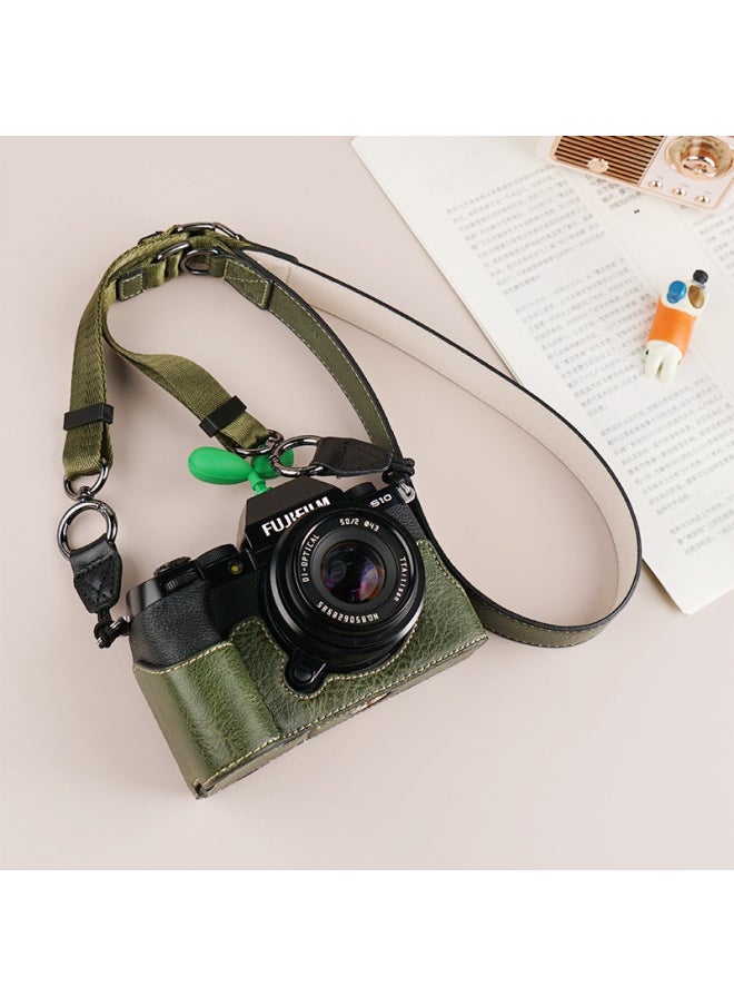 Generic - Suitable For Fuji XS20 Protective Case XT30 Second Generation Camera Bag XT5 Base XM5 Leather Case XT20/XS10 Case-Color:D: Xt30/30ii/20/10 Lychee Pattern Base [black] + V303 Shoulder Strap, Tempered Film Included (excluding Hot Shoe Cover) - Image 1