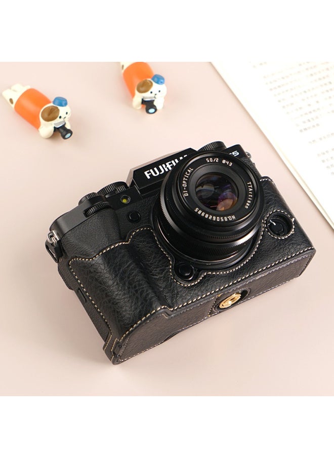 Generic - Suitable For Fuji XS20 Protective Case XT30 Second Generation Camera Bag XT5 Base XM5 Leather Case XT20/XS10 Case-Color:D: Xt30/30ii/20/10 Lychee Pattern Base [black] + V303 Shoulder Strap, Tempered Film Included (excluding Hot Shoe Cover) - Image 1