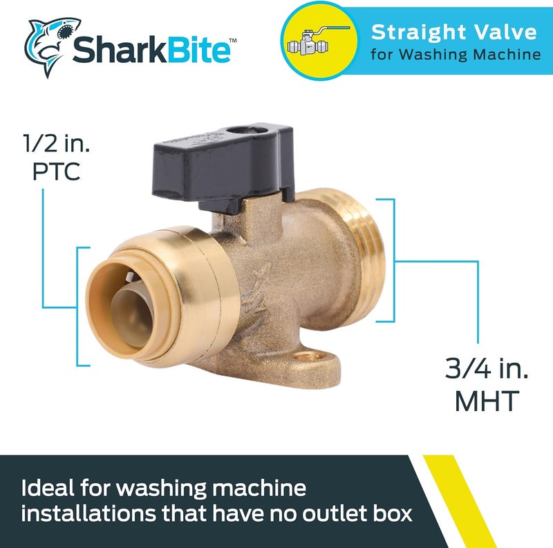 SharkBite 1/2 Inch x 3/4 Inch MHT Washing Machine Straight Valve, Push to Connect Brass Plumbing Fitting, PEX Pipe, Copper, CPVC, PE-RT, HDPE, 25559LF - Image 4