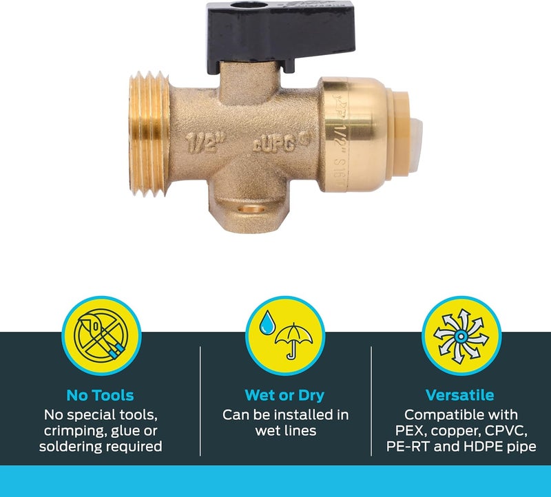 SharkBite 1/2 Inch x 3/4 Inch MHT Washing Machine Straight Valve, Push to Connect Brass Plumbing Fitting, PEX Pipe, Copper, CPVC, PE-RT, HDPE, 25559LF - Image 5