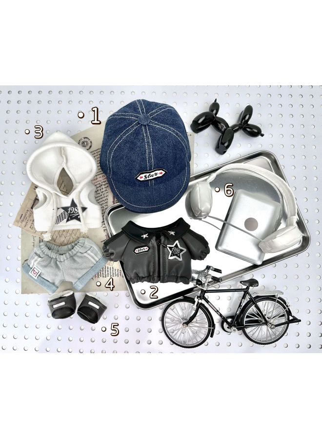 40cm Cotton Doll Clothes Jazz Dj Clothes Sitting Posture Doll Clothes 20cm Doll Cute Casual Suit-Specifications:40cm Sitting Baby Clothes (without Doll)-Color:Jazz Dj Six-point Set (hat Jacket, Earphones, Sweatshirt, Shorts And Shoes) - Image 1