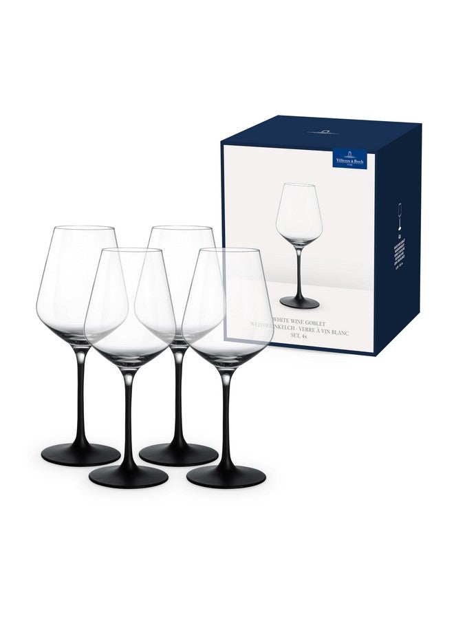 Villeroy & Boch طقم 4 كؤوس نبيذ أبيض من فيليروي وبوش مانيفكتشر روك، زجاج كريستال مع ساق سوداء، آمن في غسالة الصحون - Image 1