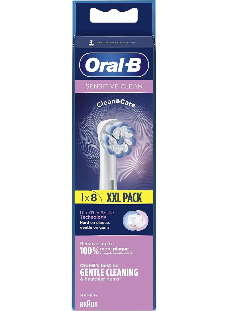 Oral-B Sensitive Clean Replacement Brush Heads x 8 Original Refill for Electric Toothbrush, White, 200 Gram - Image 1