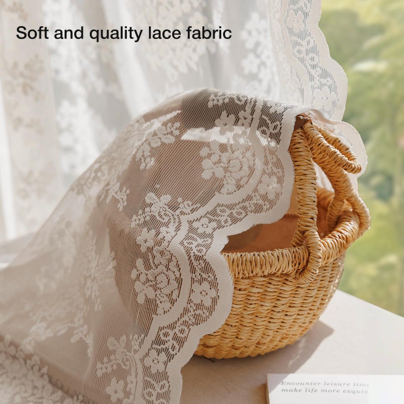Anmao Vintage Lace Curtains 84 Inches Long 2 Panels Set, Romantic Elegant Light Filtering Semi Sheer Floral Thick Lacy Curtain Drapes for Living Room and Bedroom, Each Panel 55W x 84L, Beige Plum - Image 5