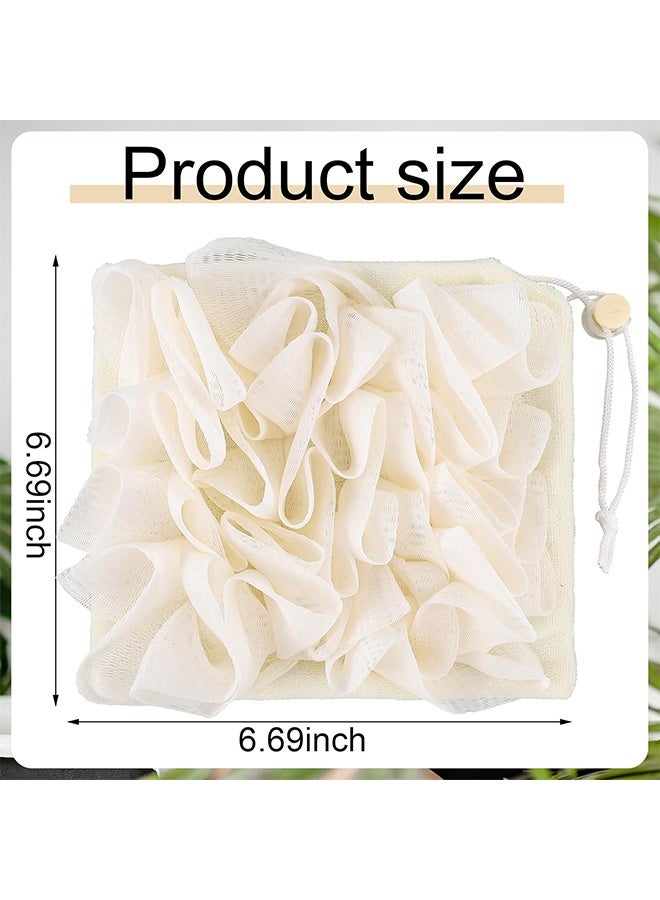1 Pcs Washcloth Loofah Combo, 2 in 1 Bath Loofah Sponge with Drawstring, Exfoliation Mesh Shower Puff Ball for Body Wash Cleansing and Smooth Skin (Beige) - Image 5