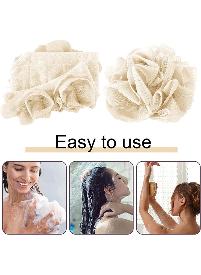 1 Pcs Washcloth Loofah Combo, 2 in 1 Bath Loofah Sponge with Drawstring, Exfoliation Mesh Shower Puff Ball for Body Wash Cleansing and Smooth Skin (Beige) - Image 4