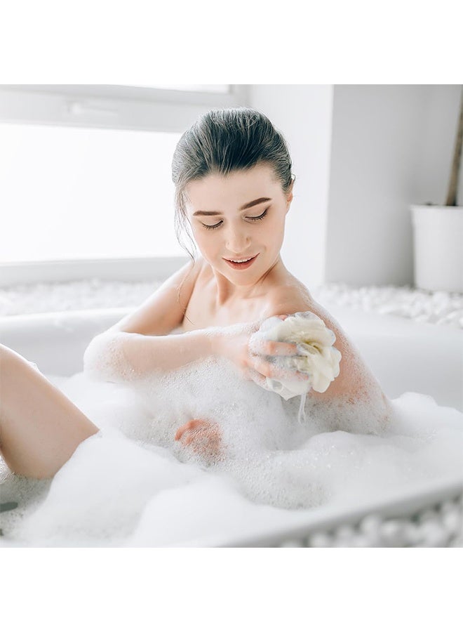 1 Pcs Washcloth Loofah Combo, 2 in 1 Bath Loofah Sponge with Drawstring, Exfoliation Mesh Shower Puff Ball for Body Wash Cleansing and Smooth Skin (Beige) - Image 3