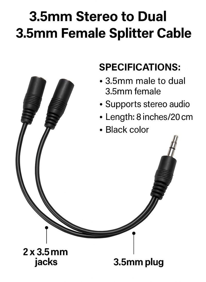 Generic Y Shape Audio Splitter Cable – 3.5mm Male to 2 Female Adapter  - Image 2