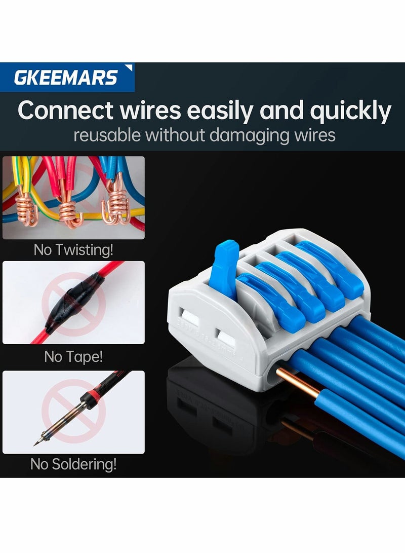 141Pcs Lever Wire Connectors, Compact Splicing Conductor Connector for Solid Stranded Flexible Wires 28-12 AWG (Blue) - Image 3