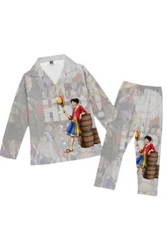 KUYING New One Piece Printed Pants Long Shirts Pajamas Set  - Image 1