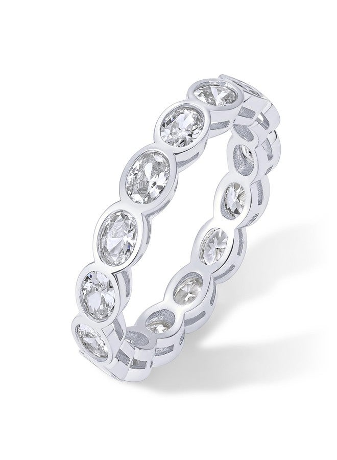 PAVOI 14K Gold Plated Eternity Ring For Women Bezel Set Stackable Bridal Jewelry Design, 7, White Gold, Cubic Zirconia - Image 1