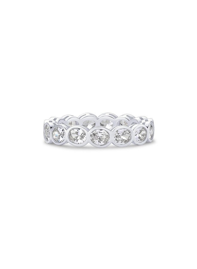 PAVOI 14K Gold Plated Eternity Ring For Women Bezel Set Stackable Bridal Jewelry Design, 7, White Gold, Cubic Zirconia - Image 3