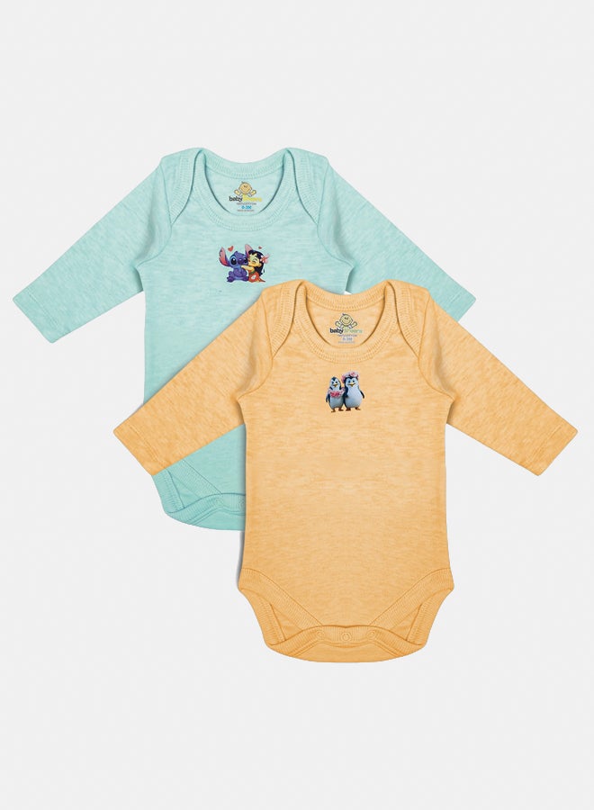 BabyShoora Baby Unisex Printed Long Sleeves Cotton Bodysuit (Pack Of 2)