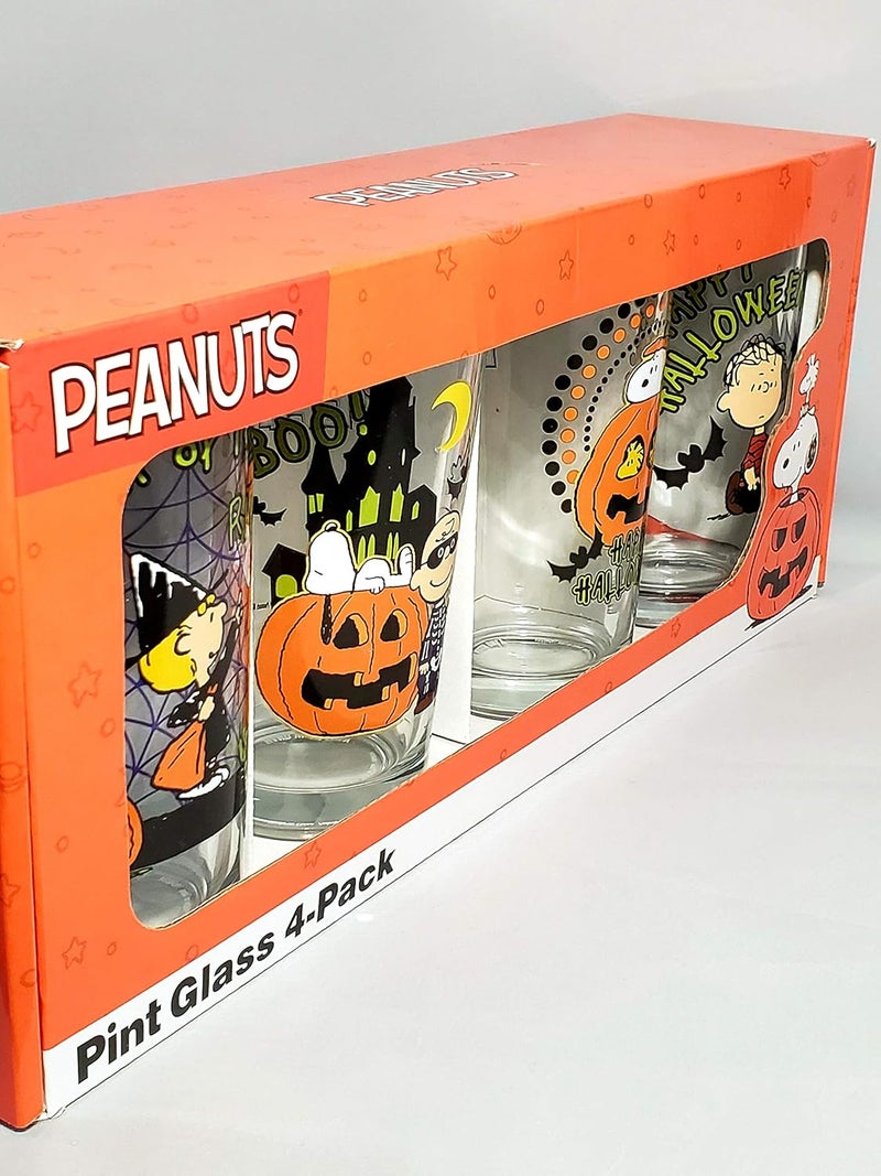 ICUP Peanuts Spooky Halloween Pumpkin Fun 4 Pc Pint Glass Set - Image 1