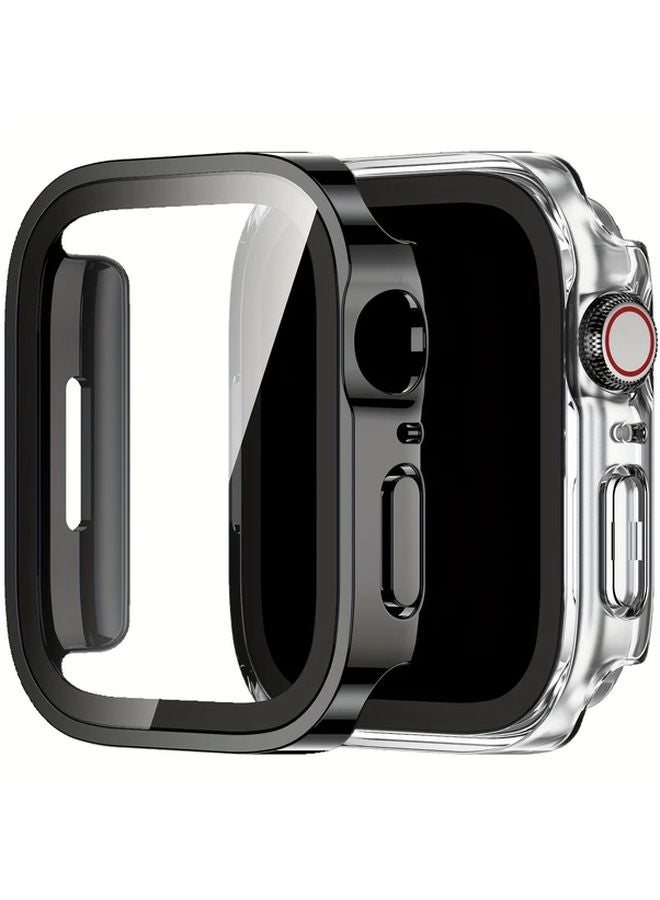 Black Transparent Hard PC Case with Tempered Glass Screen Protector for Apple Watch Series 10 9 8 7 6 5 4 SE 42mm 46mm 45mm 41mm 44mm 40mm - Image 1