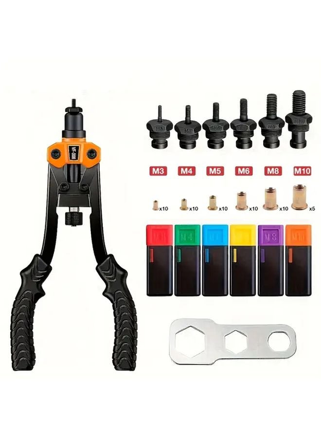 مجموعة مسدس برشام الجوز 6 منابر 55 قطعة برشام الجوز مقاسات M3 M4 M5 M6 M8 M10 مسدس برشام يدوي احترافي - Image 1