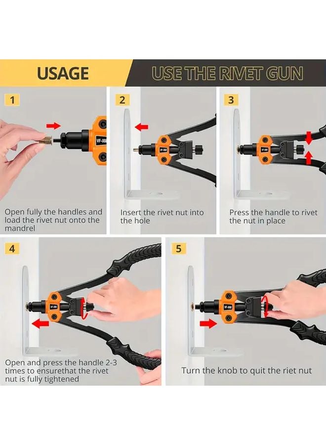 مجموعة مسدس برشام الجوز 6 منابر 55 قطعة برشام الجوز مقاسات M3 M4 M5 M6 M8 M10 مسدس برشام يدوي احترافي - Image 4